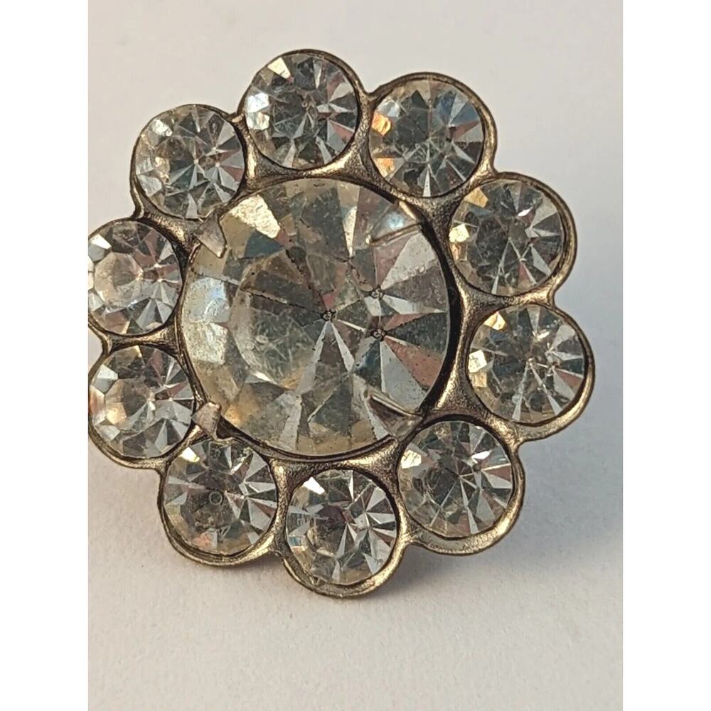 3 Vtge Rhinestone Buttons 7/8" Curved Shanks Clear On Silver Color - Picture 3 of 8